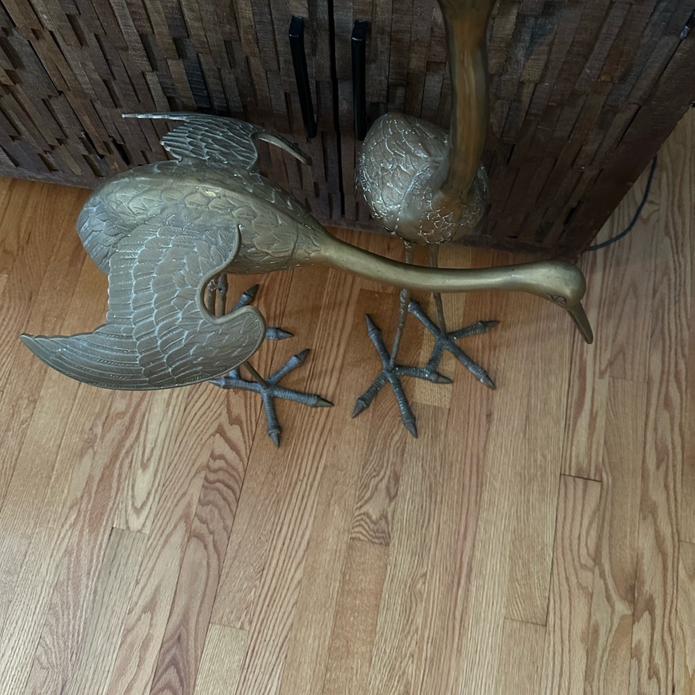 Elegant Brass Crane Sculptures, set of 2